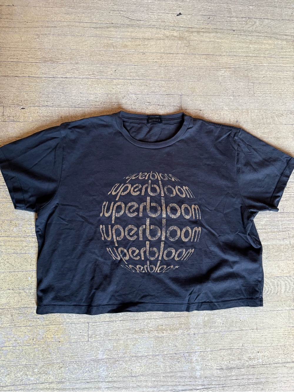 MOTHER Black Crop Tee with Gold Superbloom Globe Graphic - Kids